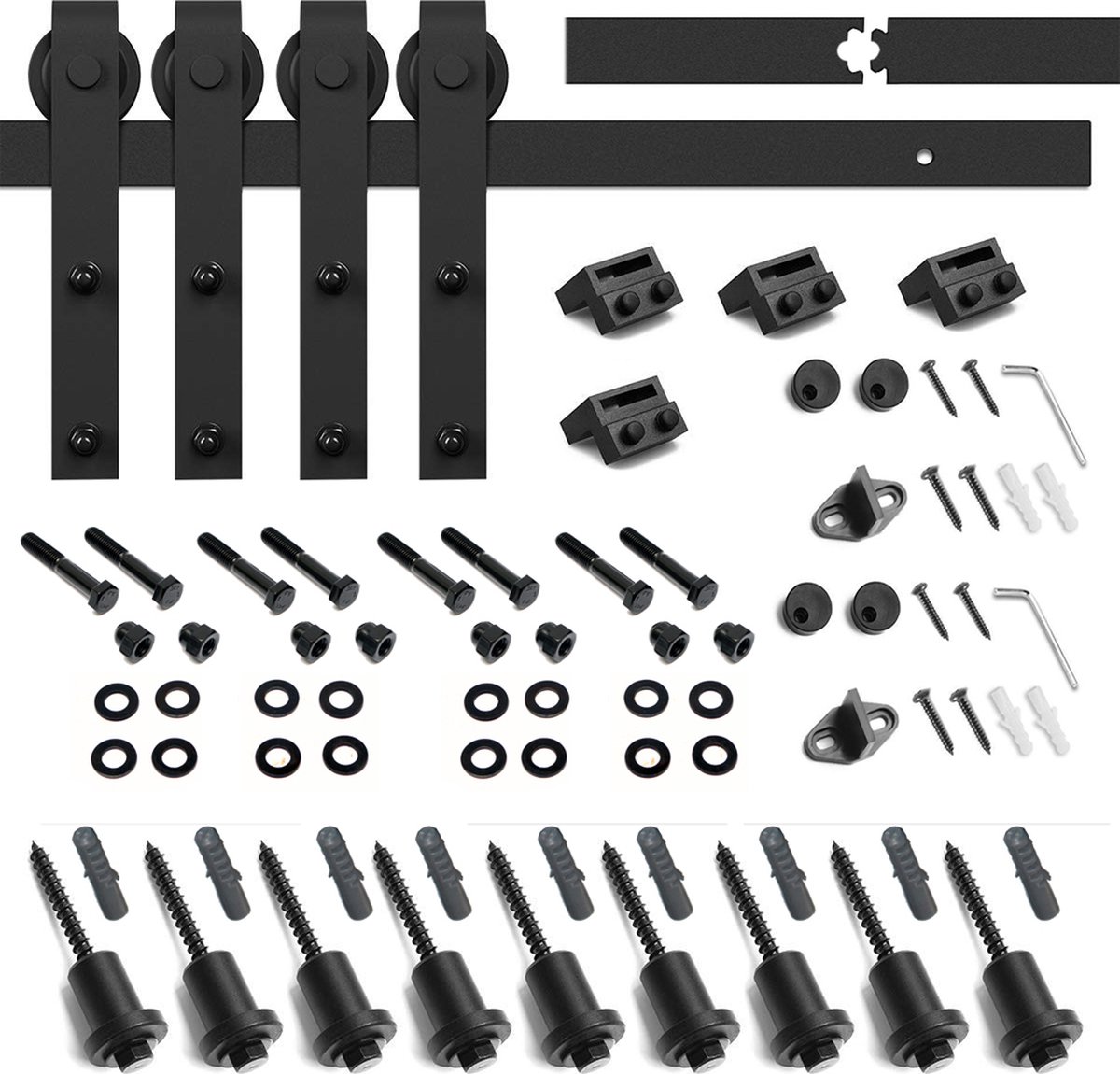 Lendo Online Schuifdeursysteem 400cm voor Houten deur Loftdeur Barndoor Railsysteem Beslagset Recht Complete Set 4 meter Zwart Industrieel
