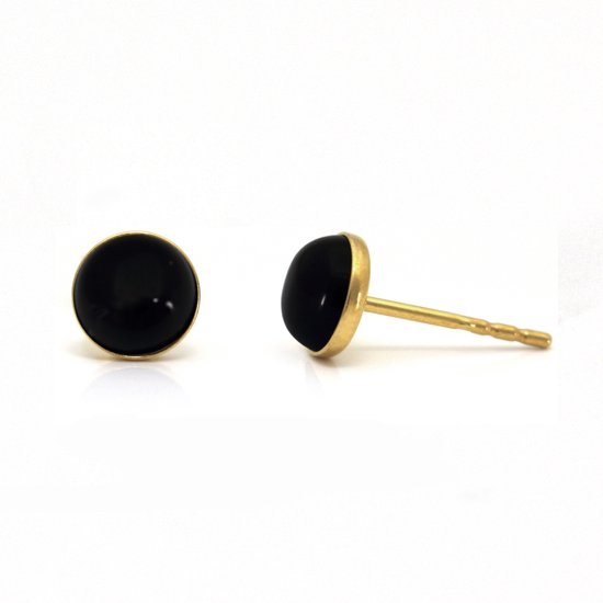 ARLIZI 2138 Oorbellen zwart onyx cabochon oorstekers - sterling zilver verguld