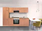 Goedkope keuken 270  cm - complete keuken met apparatuur Gerda  - Beuken/Beuken   - keramische kookplaat    - afzuigkap - oven    - spoelbak