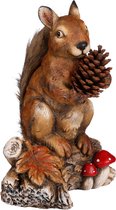Écureuil brun avec gland sur une souche d'arbre - 27 x 21 x 38 cm