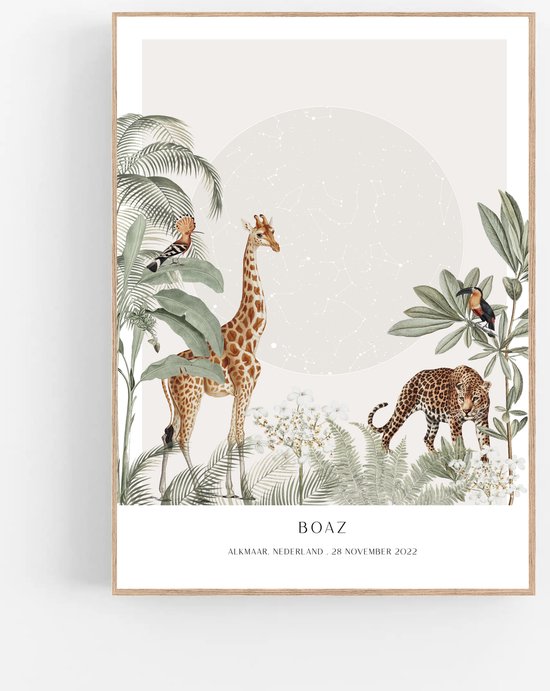 Persoonlijke sterrenhemel poster | TROPICAL JUNGLE x ELLIE - 21x30 cm - Sterrenhemel poster - Babykamer en kinderkamer