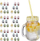 Relaxdays 48x drinkglas met deksel & rietje, weckpot, 4 kleuren, mason jar