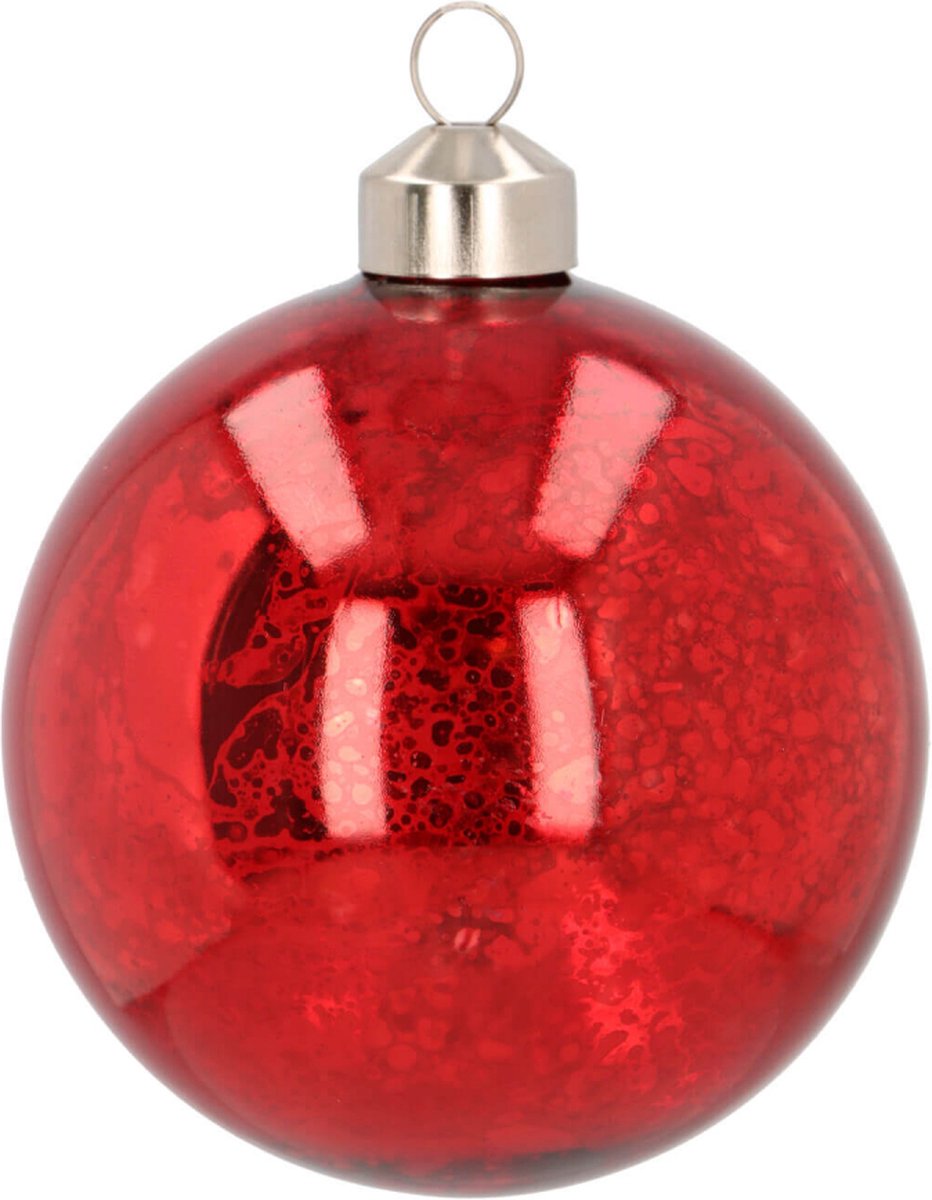 Oneiro's luxe Luxe glazen kerstbal Mercury effect rood 8cm - kerstbal - luxe verpakking – kerstcollectie – kerstdecoratie – kerstboomhanger – kerstversiering