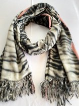 Wintersjaal - dames sjaal zacht met modieuze print 80% viscose met 20% wol