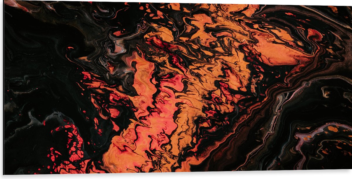 Dibond - Rood/oranje/Zwarte Verf - 100x50 cm Foto op Aluminium (Met Ophangsysteem)