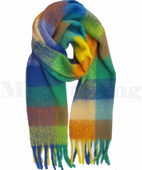 Sjaal Wintersjaal Warme shawl Wol Viscose Geblokt - Multicolor
