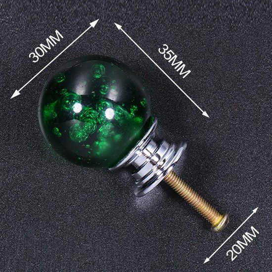 3 Stuks Meubelknop Kristallen Bol - Groen - 3.5*3 cm - Meubel Handgreep - Knop voor Kledingkast, Deur, Lade, Keukenkast