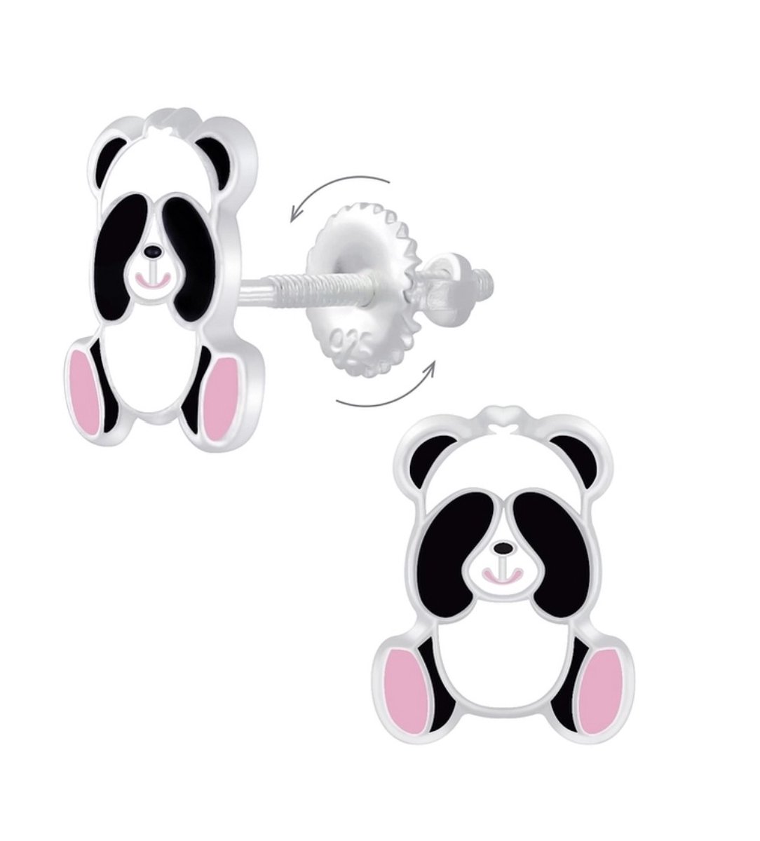 La Rosa Princesa Cute Panda Oorknoppen Zilver Schroefsluiting