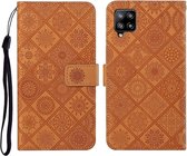 Voor Samsung Galaxy A12 etnische stijl reliëf patroon horizontale flip lederen tas met houder & kaartsleuven & portemonnee & lanyard (bruin)