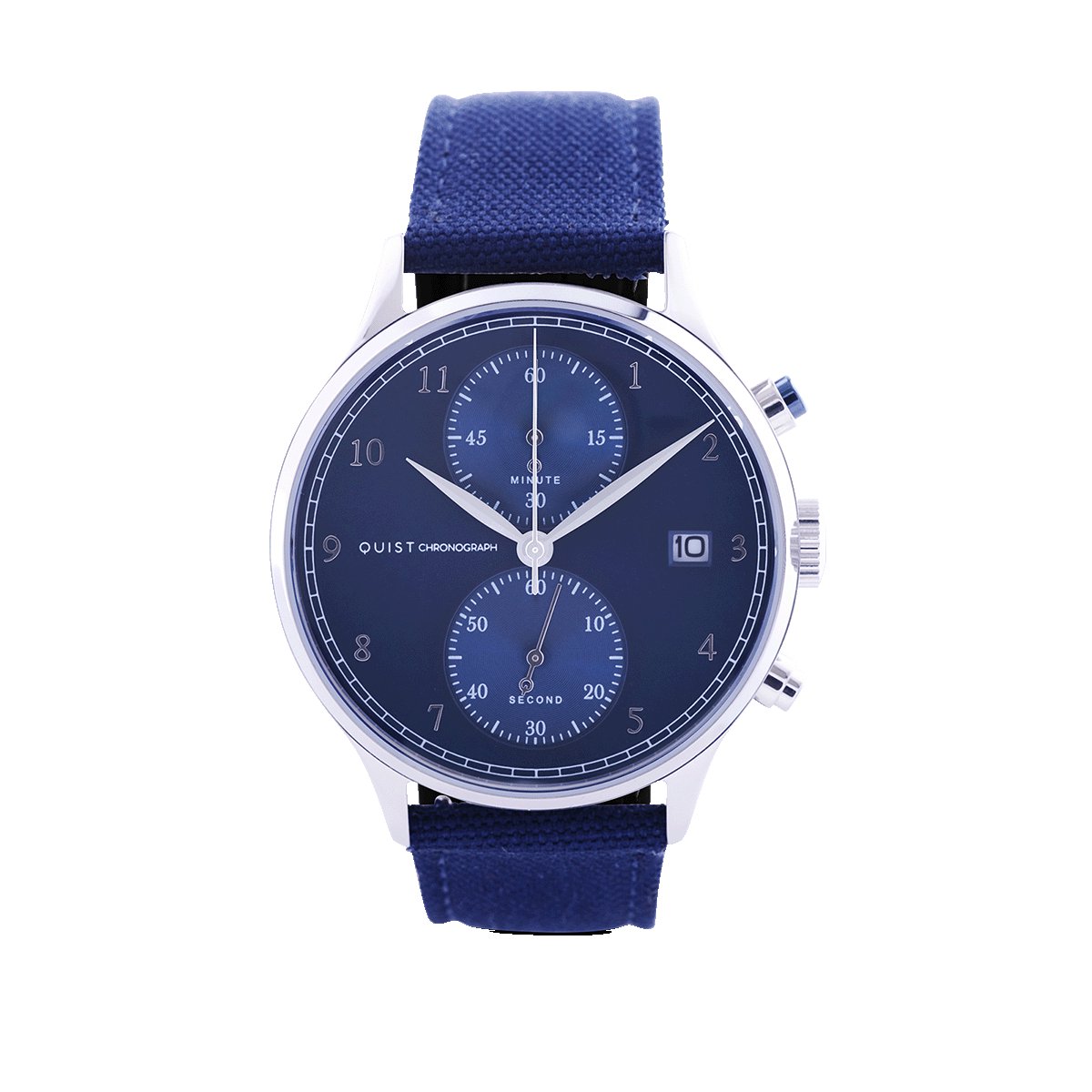 QUIST - Chronograph herenhorloge - zilver - zwarte wijzerplaat - blauwe cordura horlogeband - 41mm