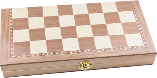 Thumbnail van een extra afbeelding van het spel 3-in-1 Bordspel - 29 cm - Schaakbord - Dambord - Backgammon - Schaakspel - Schaakset - Schaken - Dammen - Met Schaakstukken - Chess - Hout - Opklapbaar