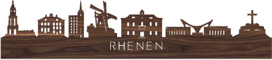 Skyline Rhenen Notenhout - 120 cm - Woondecoratie - Wanddecoratie - Meer steden beschikbaar - Woonkamer idee - City Art - Steden kunst - Cadeau voor hem - Cadeau voor haar - Jubileum - Trouwerij - WoodWideCities
