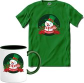 Merry Christmas Sneeuwpop - T-Shirt met mok - Dames - Kelly Groen - Maat M