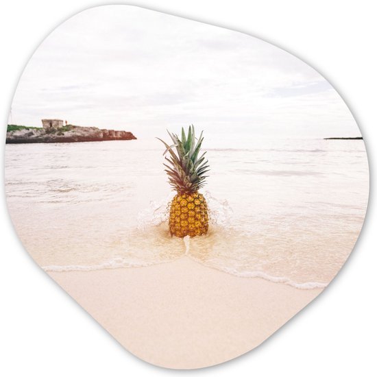 Organische Wanddecoratie - Kunststof Muurdecoratie- Organisch Schilderij - Zomer - Ananas - Zand - Strand- 90x90 cm - Organische spiegel vorm op kunststof