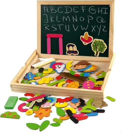 Kerst kerstcadeau Educatief houten magnetische puzzel dubbelzijdige schoolbord, een fantasierijk speelgoed.  Top cadeau voor creatieve kleuters - kinderen