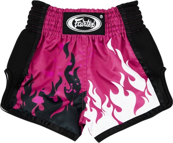 Fairtex Muay Thai Shorts voor Kinderen - "Eternal Flame" - Roze/Zwart/Wit - 8-10 jaar