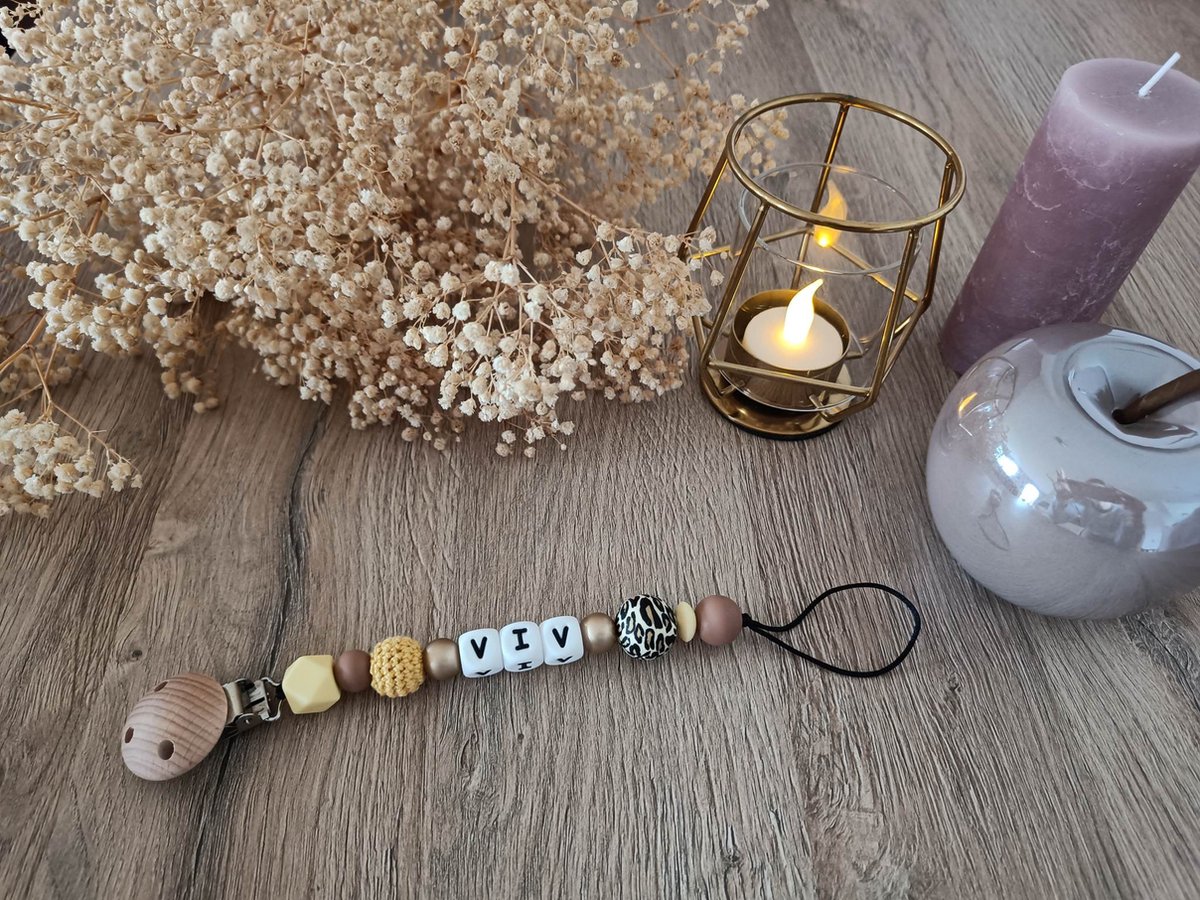 Louka Speenkoord hydrofiel groen de luxe - houten clip - speenketting