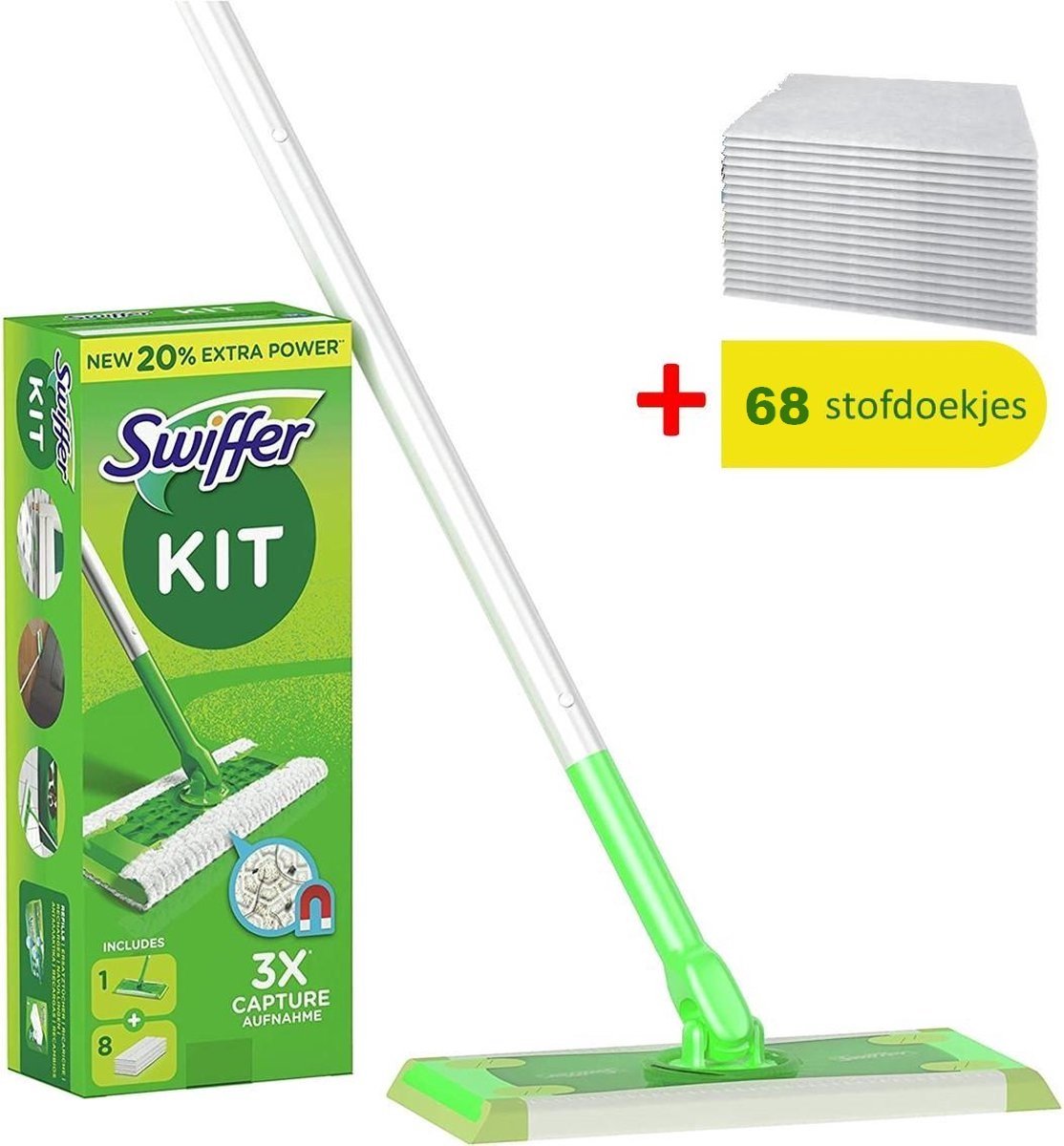 KIT SWIFFER : 1 essuie-sol + 8 serviettes sèches + 3 serviettes humides