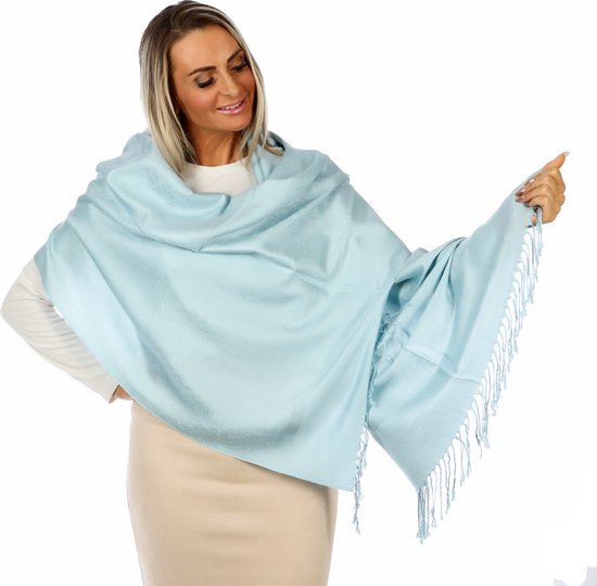 Pashmina Shine-Hemels Blauw-Sjaal Dames-Sjaal Heren-Paisley-Cashmere-Zijde-Omslagdoek-Winter Sjaal-Sjaals-Wrap-Winter Sjaal-Stola-Poncho-200*70 cm-Sjaal Dames Winter-Modesjaals-All Seasons