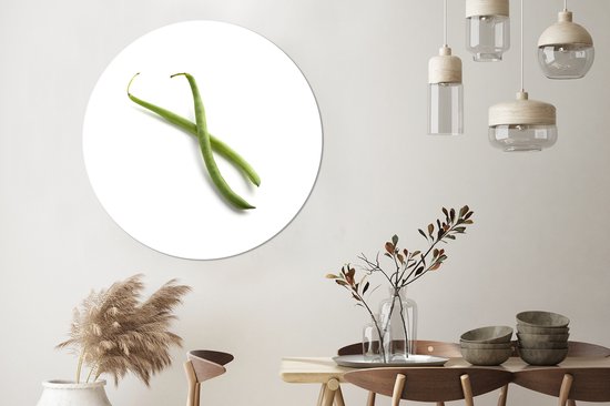 Haricots verts sur fond blanc Assiette en plastique cercle mural ⌀ 150 cm XXL / Groot format!