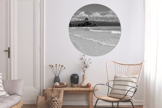 Plage tropicale de l'île de Boracay - Assiette en plastique cercle mural noir et blanc ⌀ 150 cm - impression photo sur cercle mural / cercle vivant (décoration murale)