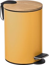 5Five - Prullenbak/ poubelle à pédale métal jaune 3 litres - 17 x 24 cm - Pour salle de bain et WC
