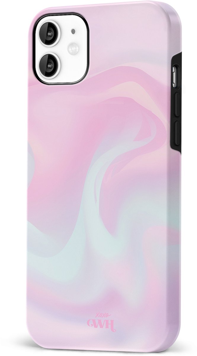 Sugar Rush - Double Layer - Roze hoesje geschikt voor iPhone 12 hoesje - Stevige case geschikt voor iPhone 12 - Marmer hoesje beschermhoes - Roze telefoonhoesje