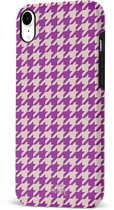 xoxo Wildhearts When In Paris Purple - Double Layer - Hardcase hoesje geschikt voor iPhone Xr hoesje - Paars hoesje - Hoesje geruit geschikt voor iPhone Xr - Paarse case geschikt voor iPhone Xr case - paars / beige