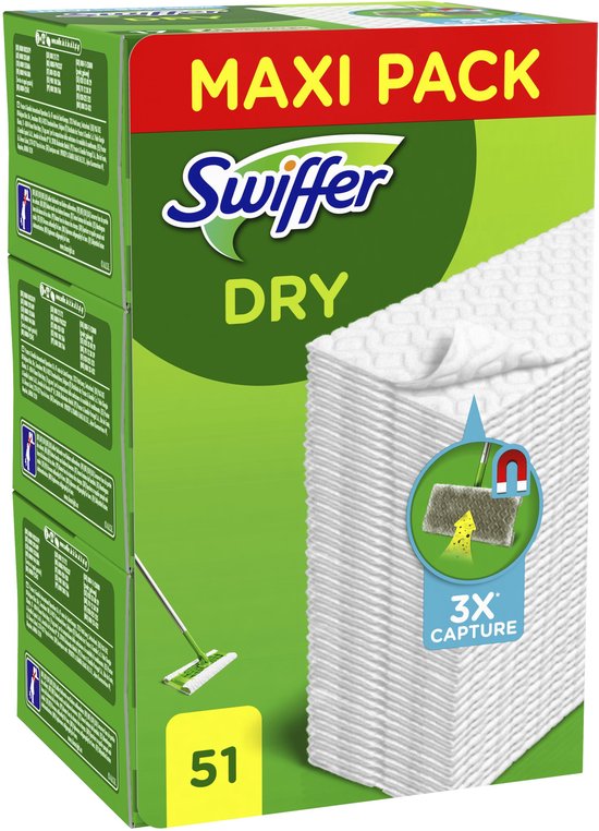Swiffer Floor Cleaner Lingettes sèches pour sol - Attrape et retient la poussière - 51 Recharges