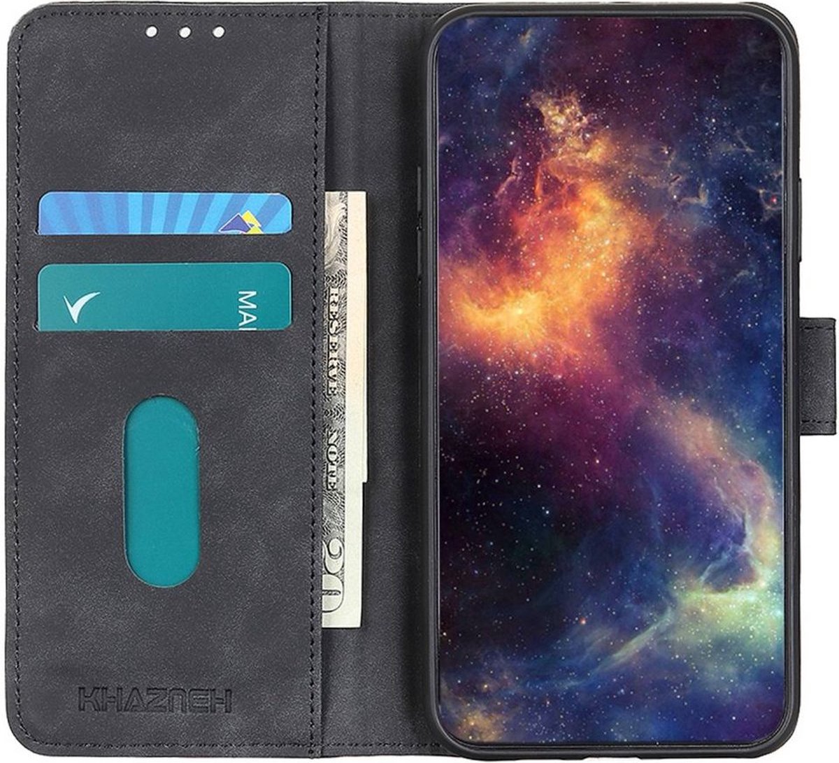 KHAZNEH Motorola Moto G72 Hoesje Retro Wallet Book Case Zwart