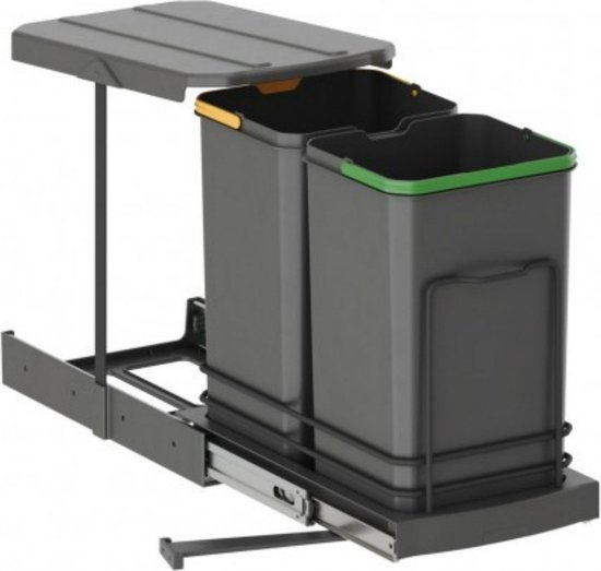 LM 62/2 inbouw vuilnisemmer uittrekbaar met 2 x 10 l afvalemmer-mand, wit 25 ,8 x 41,4 x 39,5 cm, twin-afvalscheidingssysteem voor de onderkast in de keuken