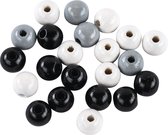 Houten kralen mengsel met zwart wit en grijzen kleuren - 8mm - 82 stuks - 100%FSC