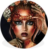 WallCircle - Cercle mural - Cercle mural intérieur - Femme - Fleurs - Ombre à paupières - 140x140 cm - Décoration murale - Peintures ronds