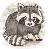 Illustration d'un raton laveur dessiné Assiette en plastique cercle mural ⌀ 150 cm XXL / Groot format!