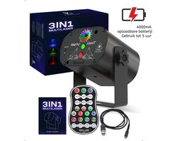 Boscer® Disco Laser | 3 in 1 Multilaser | 4000mA Oplaadbare Accu | Stroboscoop & Parscoop effect |  LED Disco | Party discolaser | Geluid gestuurd | Discolamp | Lichteffect