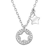 EAR IT UP - Ketting - Ster - Cirkel - Gerhodineerd 925 sterling zilver - Zirkonia - Pavézetting - 40 tot 45 cm - 1 stuk