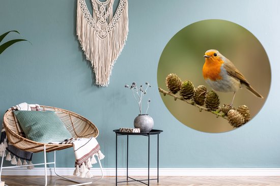 Wandcirkel Maan met hert en vogels in oker en licht geel Wandcirkel Maan met hert en vogels in oker en licht geel