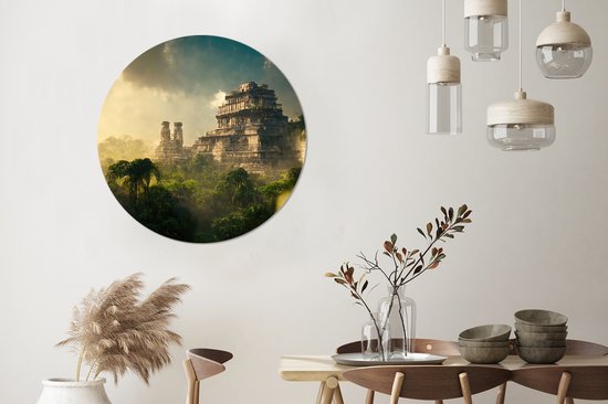 WallCircle - Cercle Mural - Cercle Mural - Temple - Jungle - Nuages - Ciel - Nature - Aluminium - Dibond - 90x90 cm - Intérieur et Extérieur