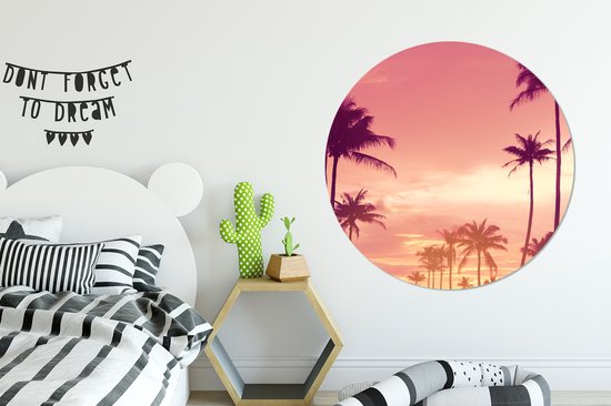 WallCircle - Wandcirkel - Muurcirkel - Lucht - Palmboom - Avond - Natuur - Tropisch - Aluminium - Dibond - ⌀ 120 cm - Binnen en Buiten XXL