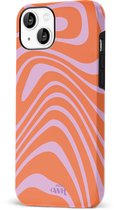 xoxo Wildhearts Boogie Wonderland Orange - Double Layer - Hard case geschikt voor iPhone 13 hoesje - Golven print hoesje oranje - Beschermhoes shockproof case geschikt voor iPhone 13 hoesje - Hoesje met golven print oranje