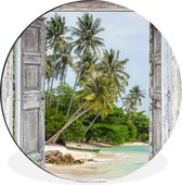 WallCircle - Wandcirkel - Muurcirkel - Tropisch - Palmboom - Doorkijk - Zee - Aluminium - Dibond - ⌀ 120 cm - Binnen en Buiten XXL