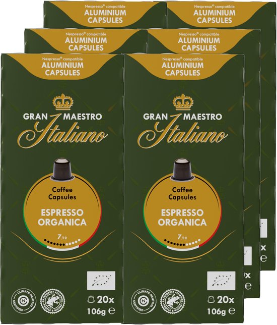 Gran Maestro Italiano Espresso Organica Koffiecups Nespresso Compatibel Capsules...