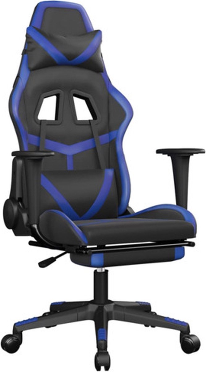 vidaXL Gamestoel - met - voetensteun - kunstleer - zwart - en - blauw Zwart en blauw