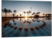 WallClassics - Dibond - Tropisch Meer met Palmbomen - 100x75 cm Foto op Aluminium (Wanddecoratie van metaal)