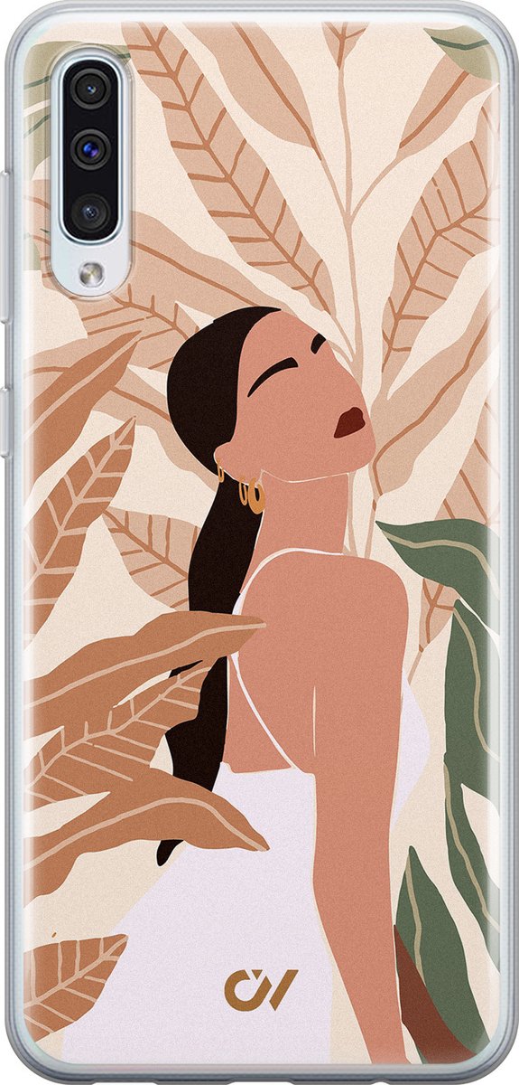 Samsung A50 hoesje - Modern Girl Botanical - Print / Illustratie - Beige - Soft Case Telefoonhoesje - TPU Back Cover - Casevibes