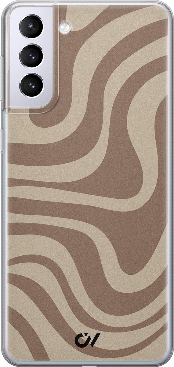 Samsung S21 hoesje - Brown Abstract Waves - Geometrisch patroon - Bruin - Soft Case Telefoonhoesje - TPU Back Cover - Casevibes