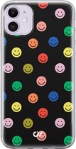 iPhone 11 hoesje siliconen - Retro Smileys - Emoji - Zwart - Apple Soft Case Telefoonhoesje - TPU Back Cover - Casevibes