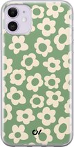 iPhone 11 hoesje siliconen - Retro Cute Flowers - Bloemen - Groen - Apple Soft Case Telefoonhoesje - TPU Back Cover - Casevibes