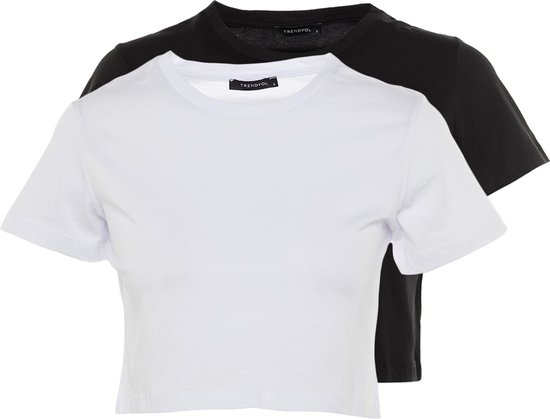 Trendyol TWOSS20TS1480 Volwassenen Vrouwen T-shirt 2 - Zwart en wit - M