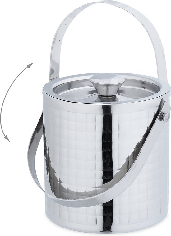 Relaxdays ijsemmer, rvs, dubbelwandig, met deksel en handgreep, groot,1,5 liter, luxe metalen